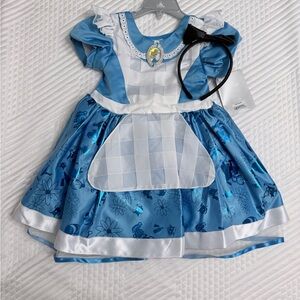 Disney Store Alice in Wonderland Deluxe Costume Dress & Headband - Size 3 - NWT